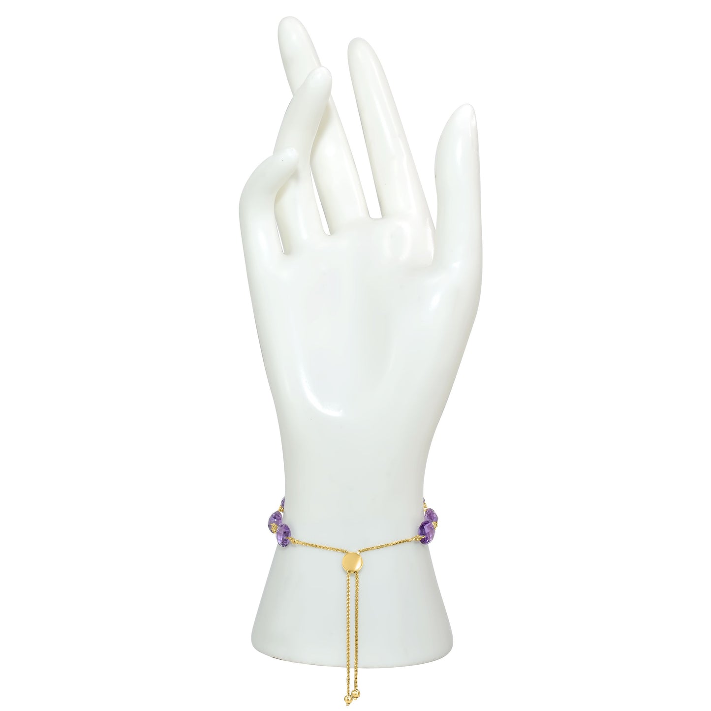 14KY AMETHYST 8MM COIN BOLO BRACELET 9.5"