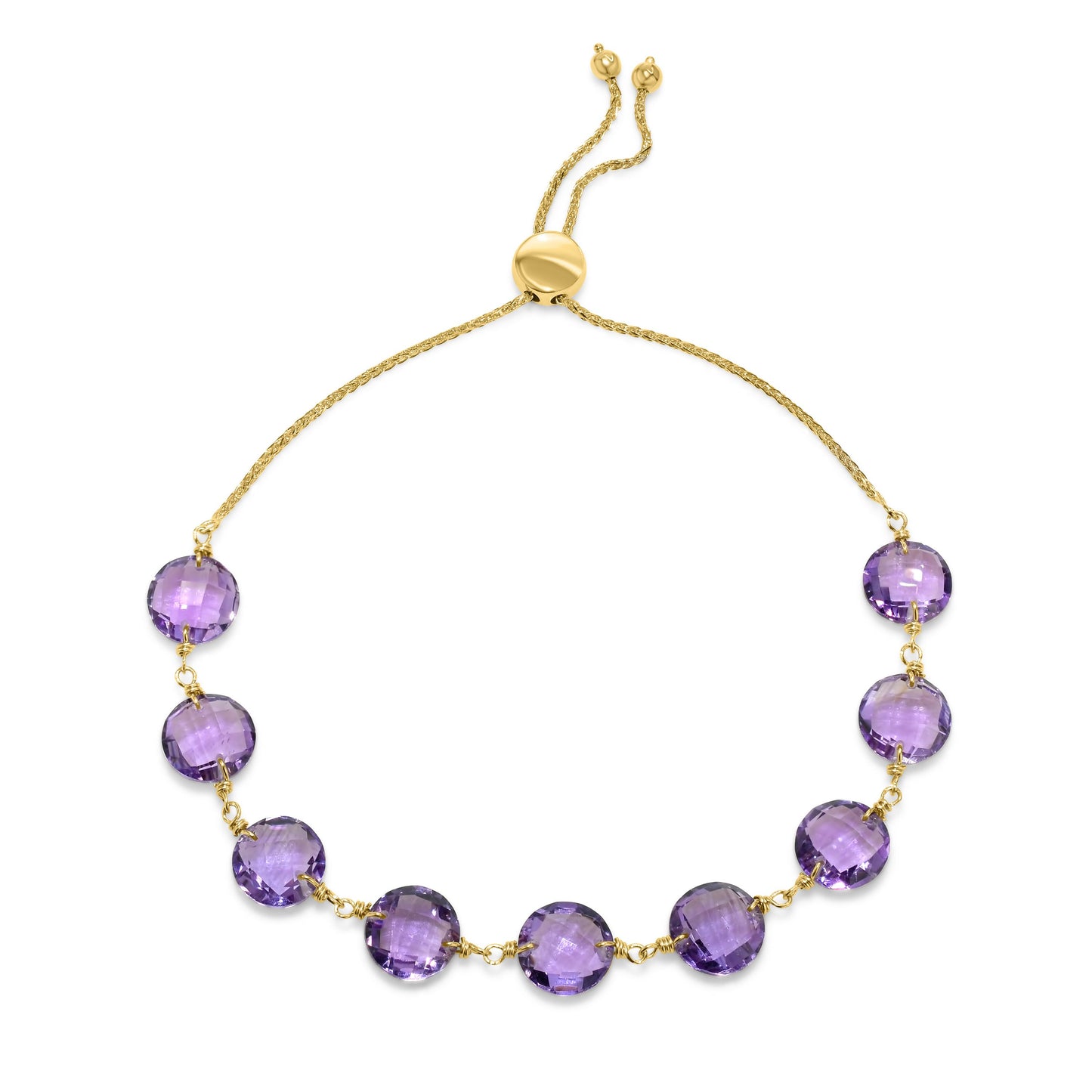 14KY AMETHYST 8MM COIN BOLO BRACELET 9.5"