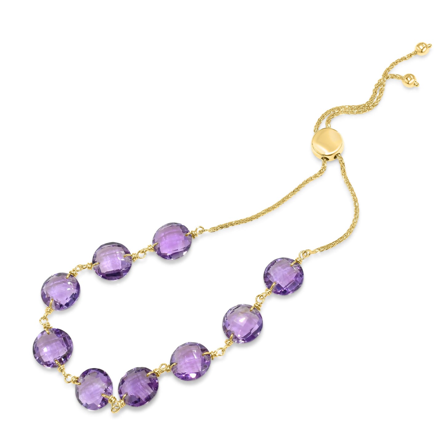 14KY AMETHYST 8MM COIN BOLO BRACELET 9.5"