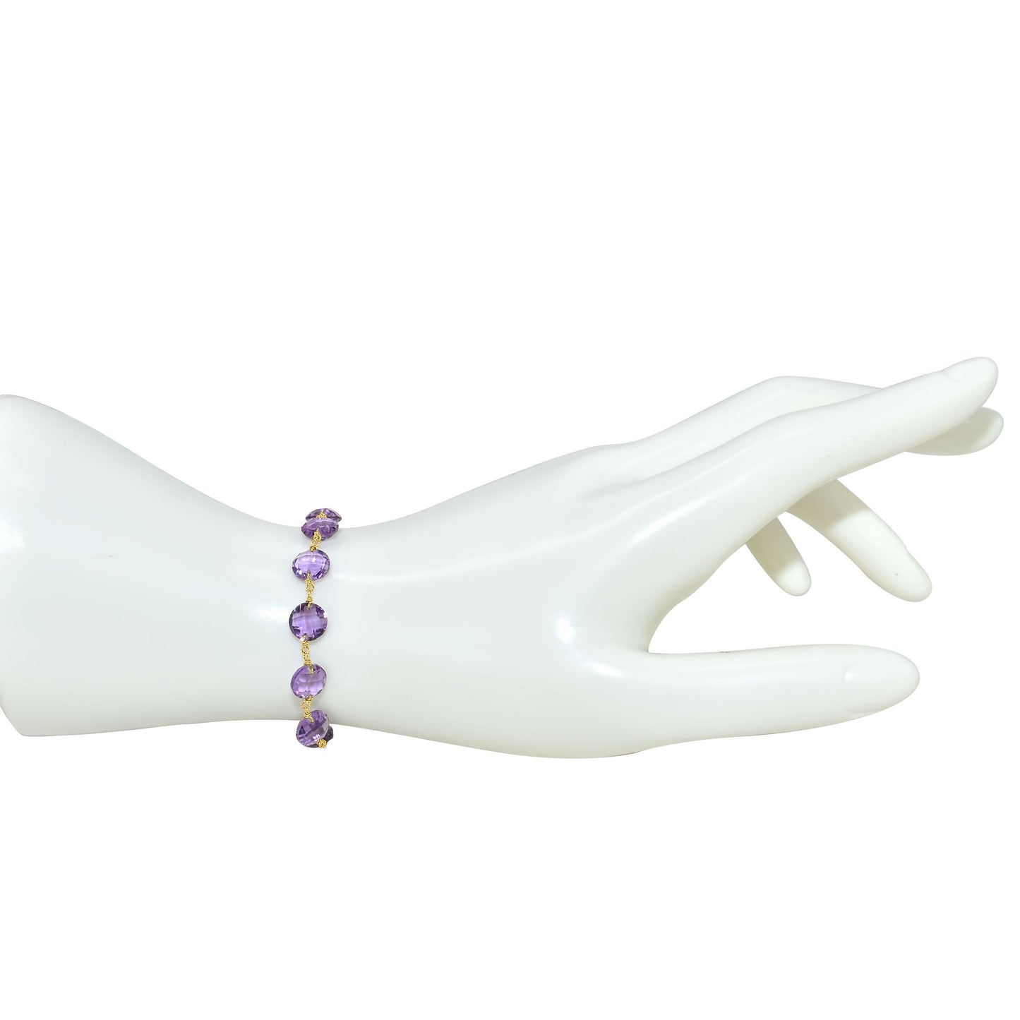 14KY AMETHYST 8MM COIN BOLO BRACELET 9.5"