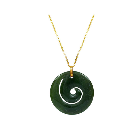 14k Natural Canadian Green Jade Circle Necklace