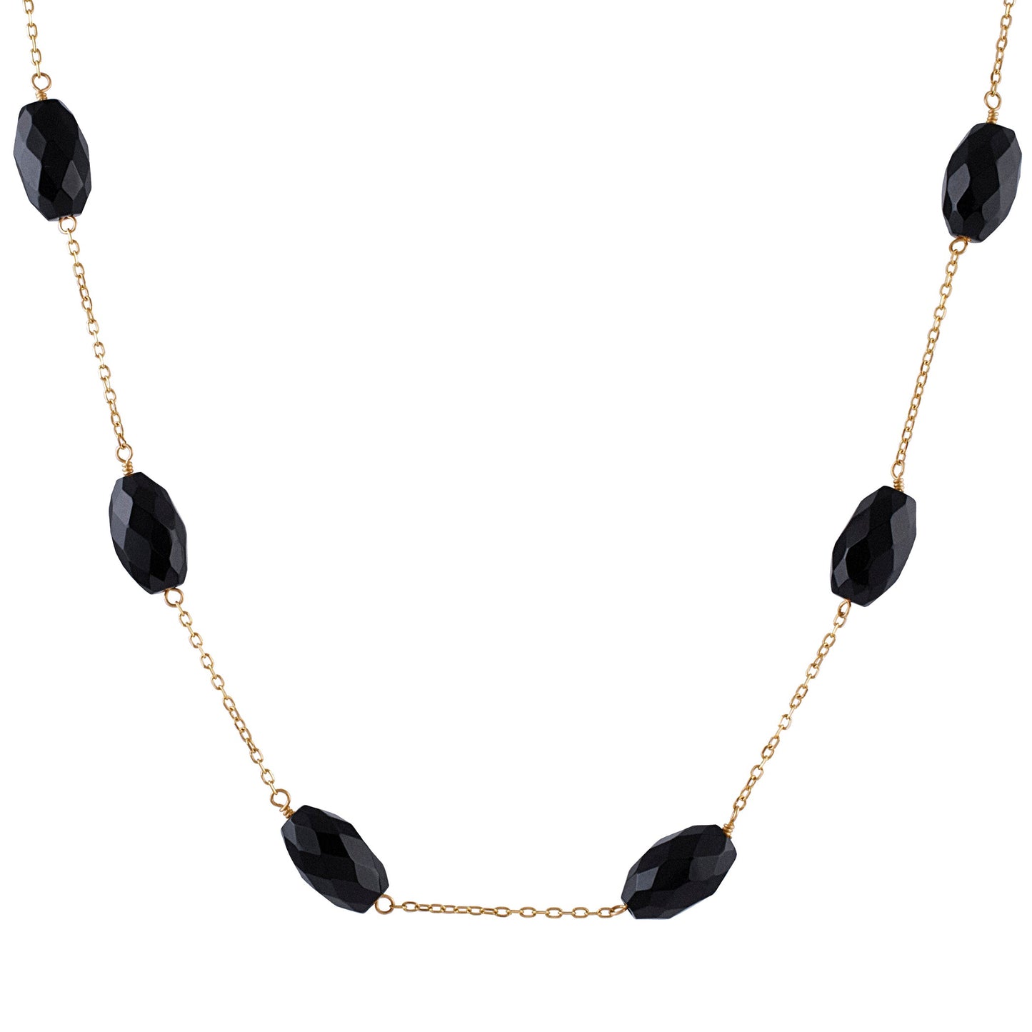 14k Black Onyx Nugget Necklace 17" freeshipping - Jewelmak Shop