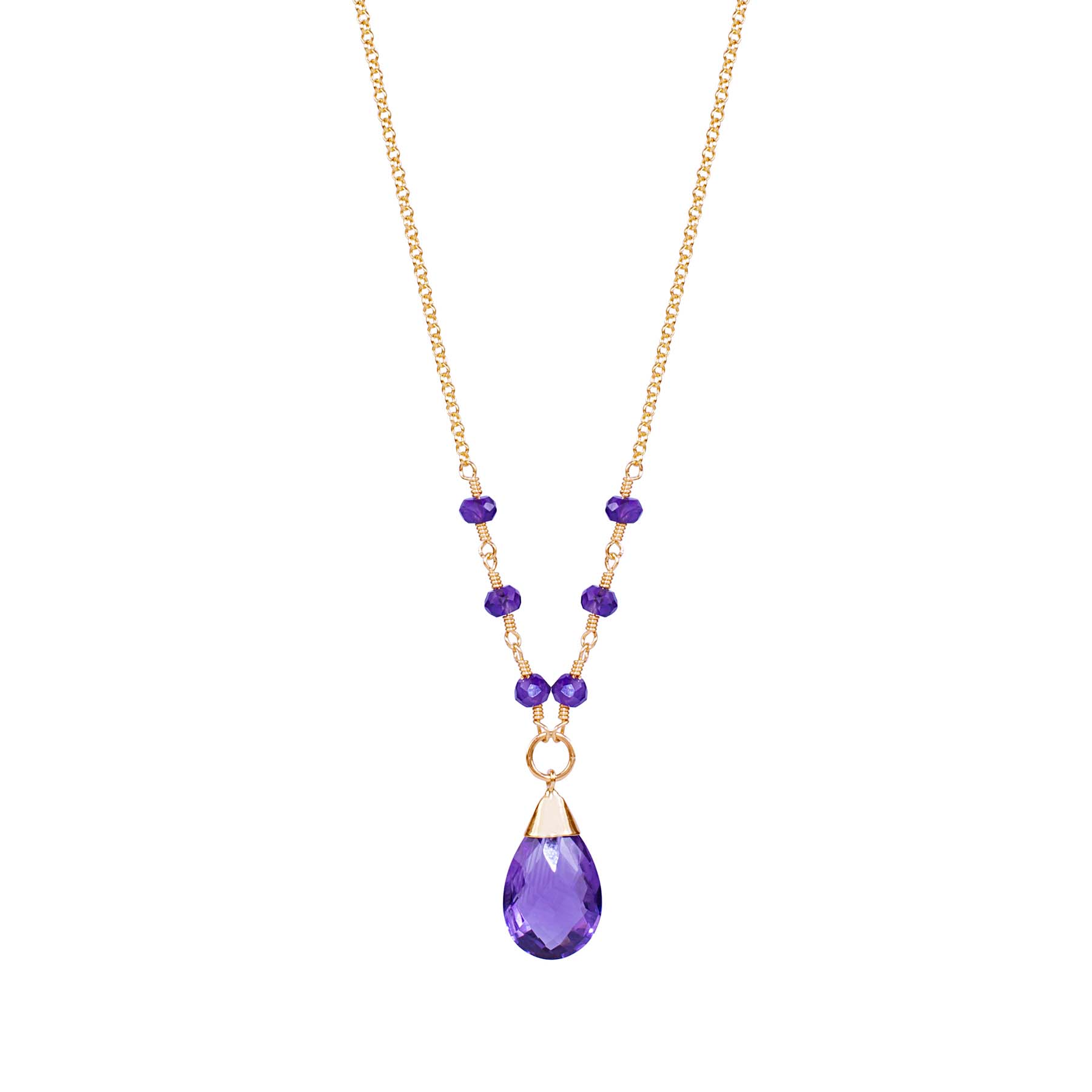 14k Amethyst Pear Shape Necklace 18" freeshipping - Jewelmak Shop