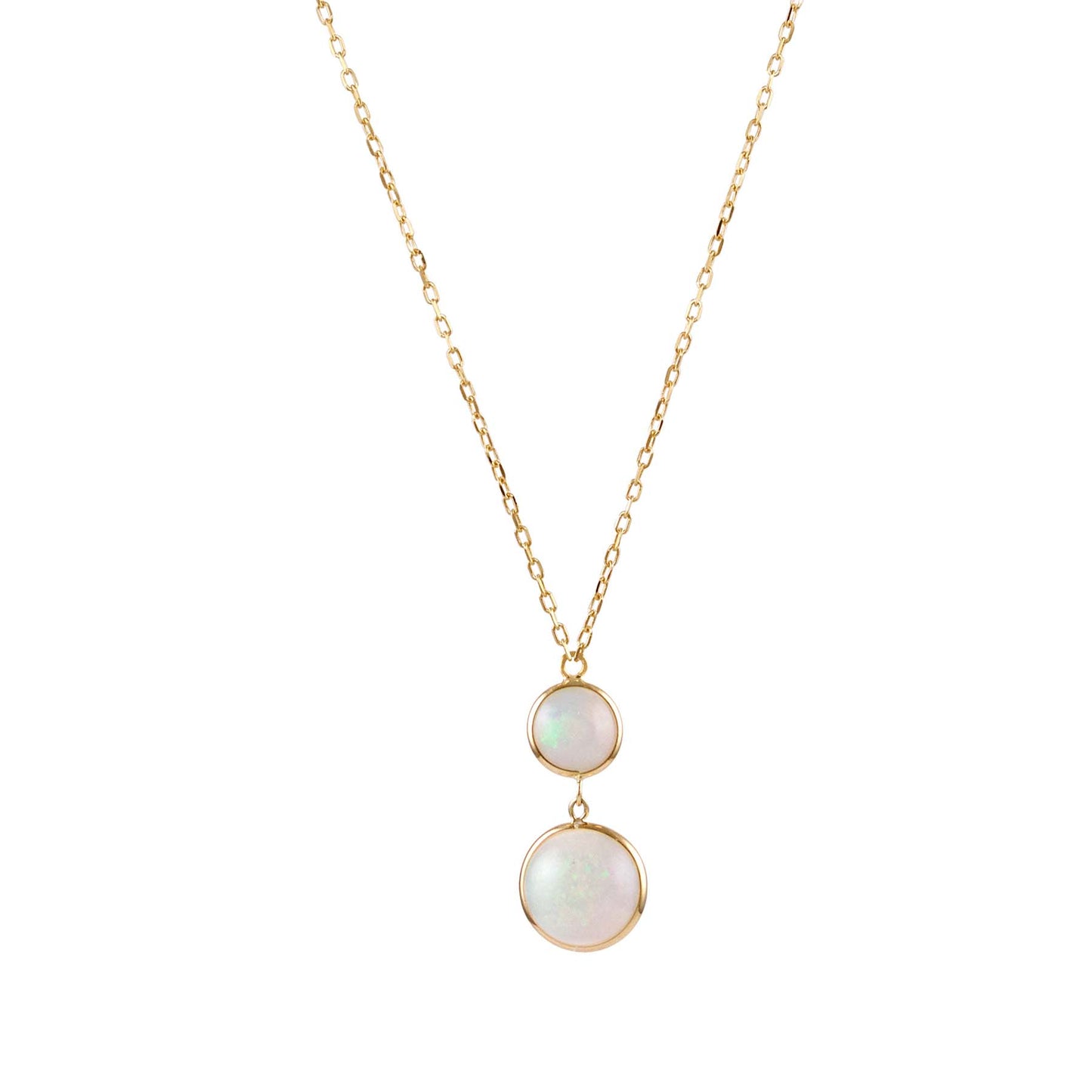 14k Opal Double Round Bezel Necklace 17"