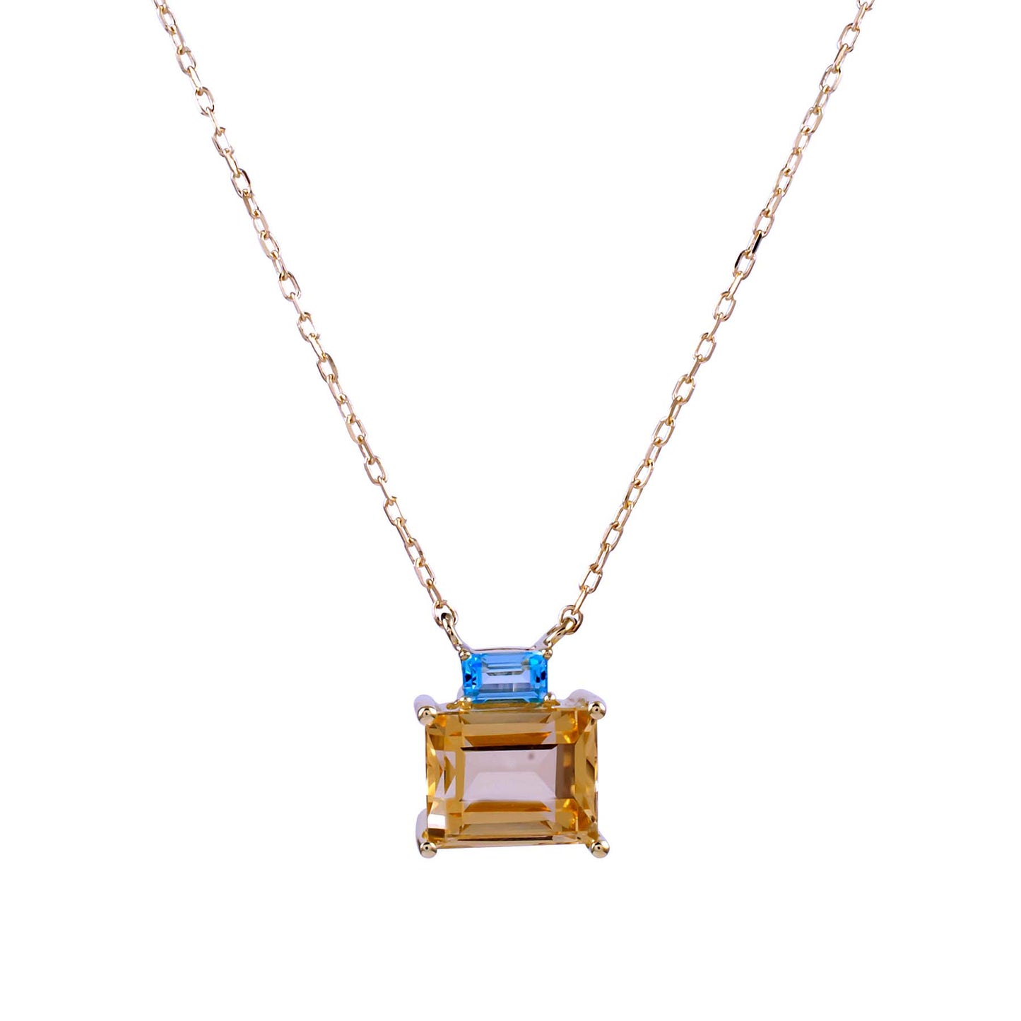 14k Swiss Blue Topaz Dark Citrine Pendant Necklace 17"