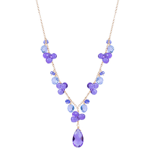 14k Blue Topaz Amethyst Tanzanite Necklace 17" (14k Wire)