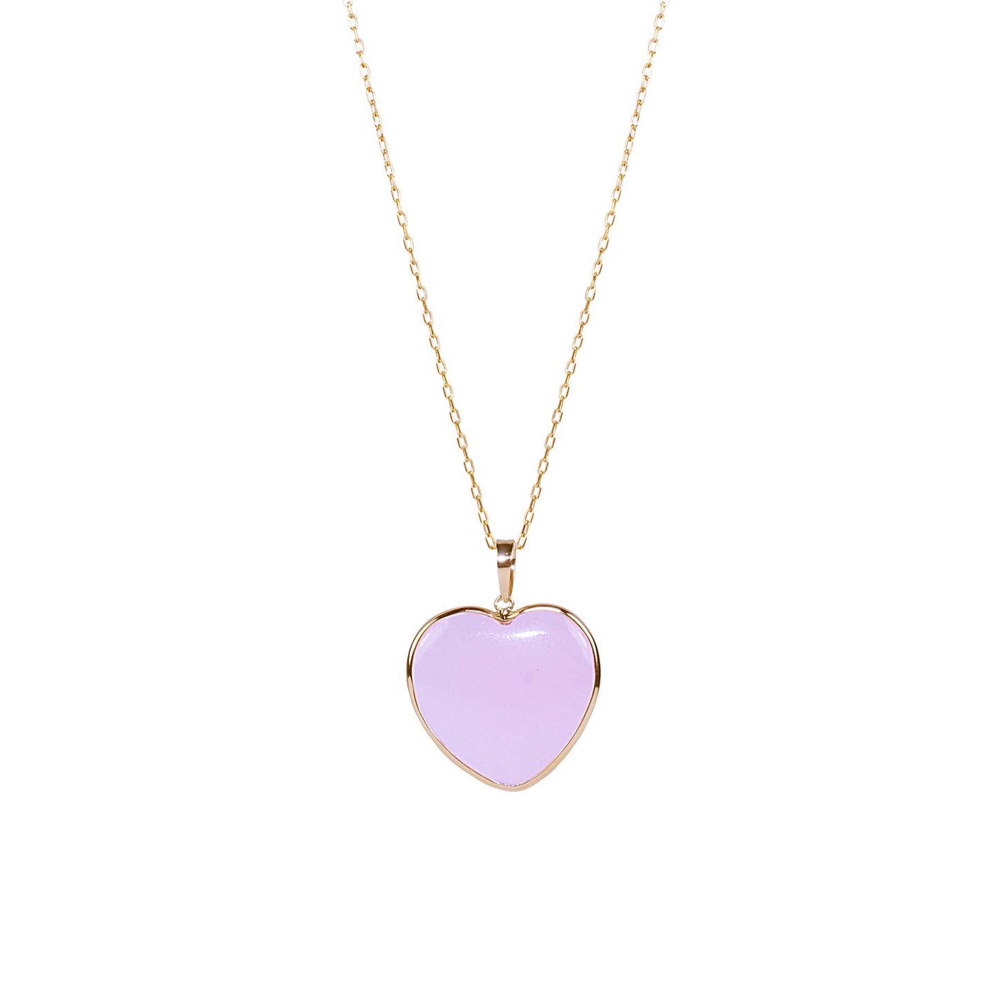 14k Pink Jade Heart Pendant Necklace 17"