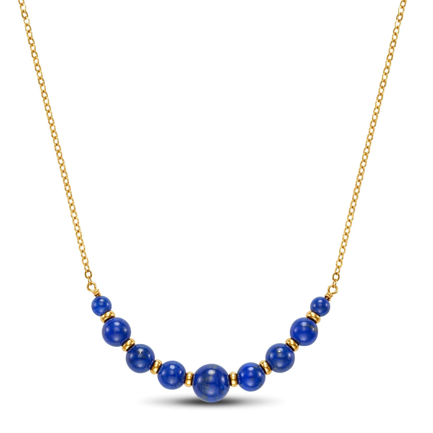 14k Lapis Graduated Round Bead Center Necklace 17" freeshipping - Jewelmak Shop