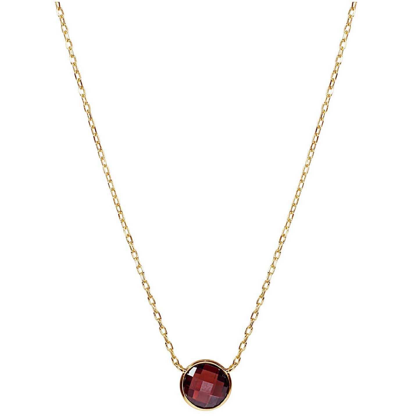 14k Garnet Bezel Round Yellow Gold Necklace 18" freeshipping - Jewelmak Shop