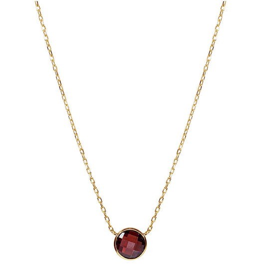 14k Garnet Bezel Round Yellow Gold Necklace 18" freeshipping - Jewelmak Shop