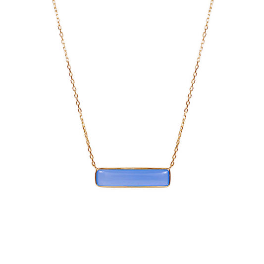 14k Blue Onyx Rectangle Bezel Center Necklace 17"