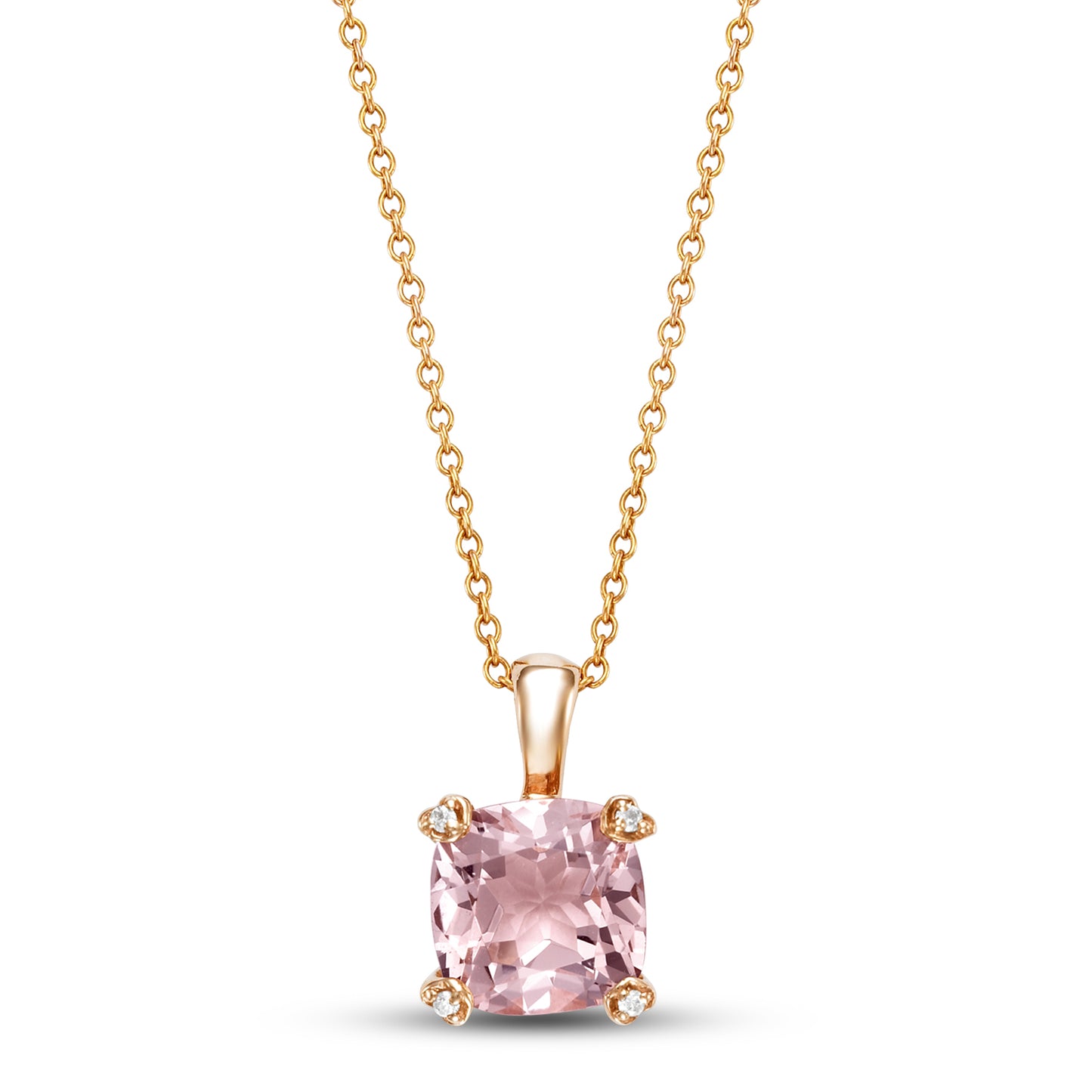 14k Rose Gold Morganite Vs Diamond Square Pendant Necklace 18"