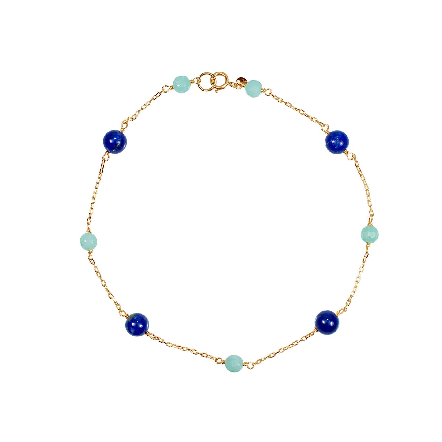 14k Lapis Amazonite 9 Station Anklet 9.5"