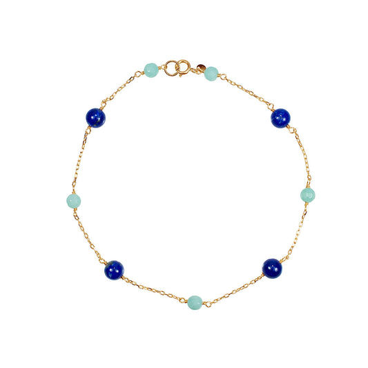 14k Lapis Amazonite 9 Station Anklet 9.5"