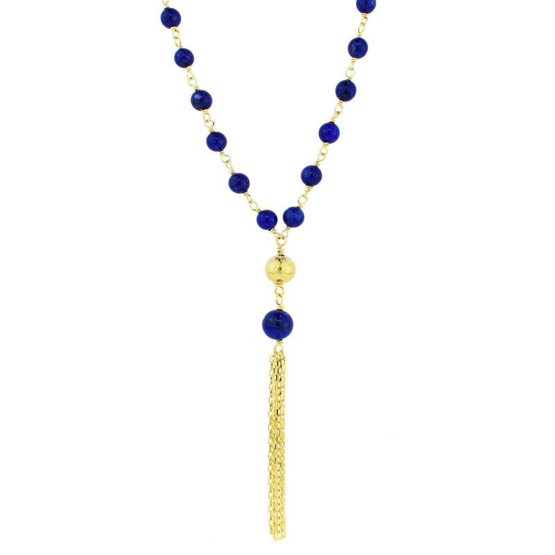 14k Lapis Link Gold Fringe Necklace 18" W/1.5" Ex 19.50" freeshipping - Jewelmak Shop