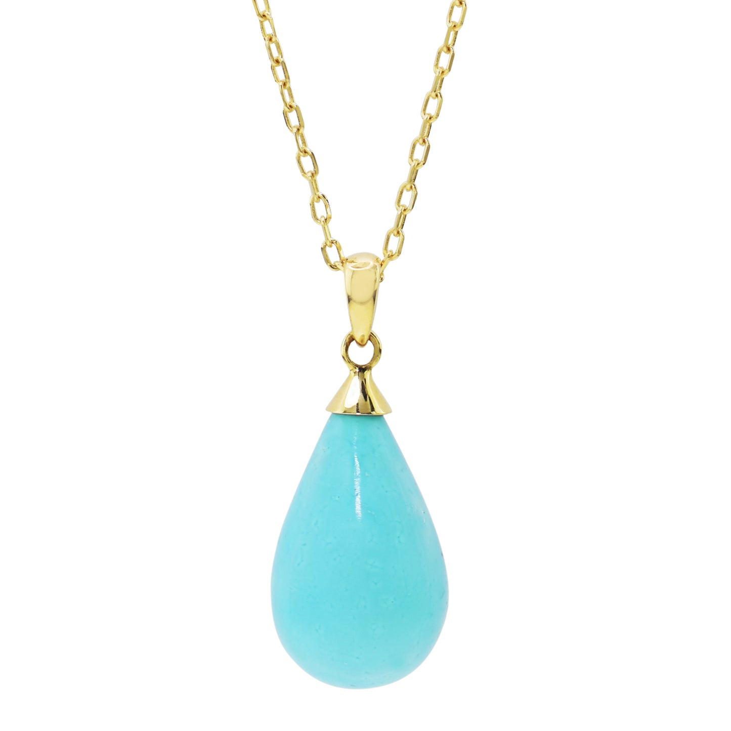 14k Turquoise Teardrop Pendant Necklace 17"