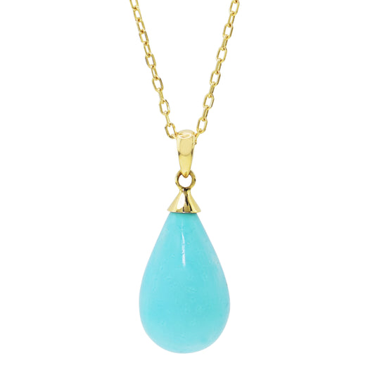 14k Turquoise Teardrop Pendant Necklace 17"