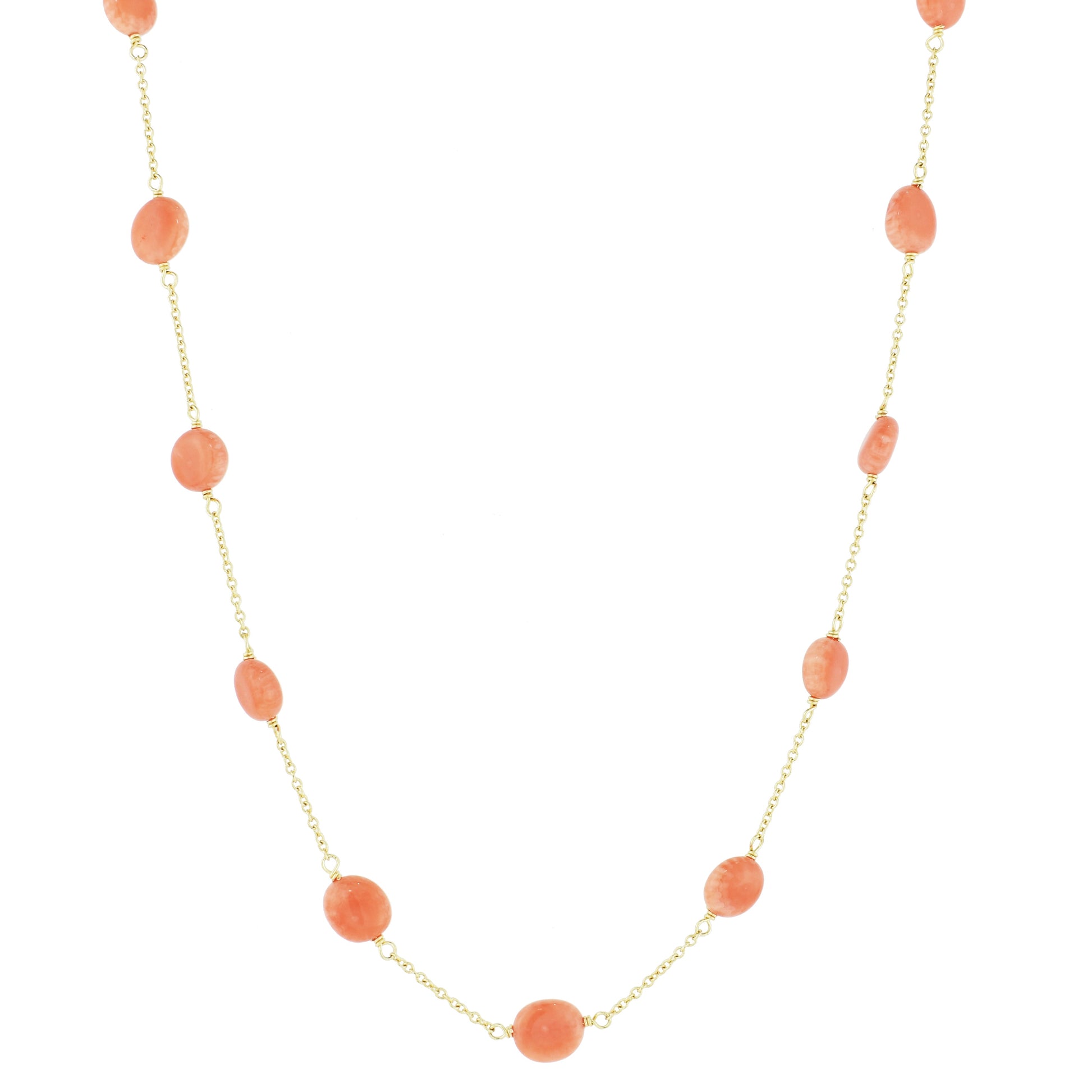 14k Pink Coral 11 Station Necklace 17"/18" freeshipping - Jewelmak Shop