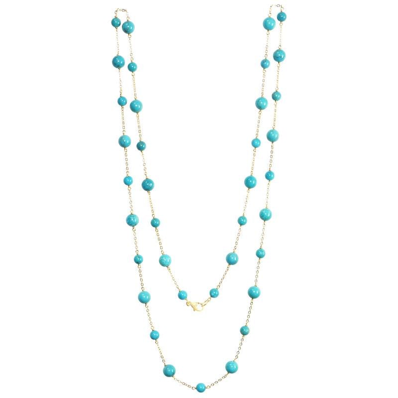 14k Multi Stabilized Turquoise Necklace 36" freeshipping - Jewelmak Shop