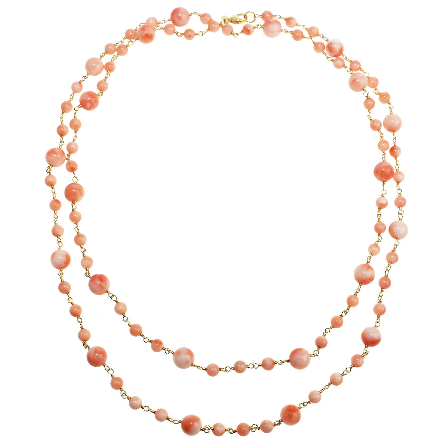 14k Angel Skin Coral Link Necklace 34" freeshipping - Jewelmak Shop