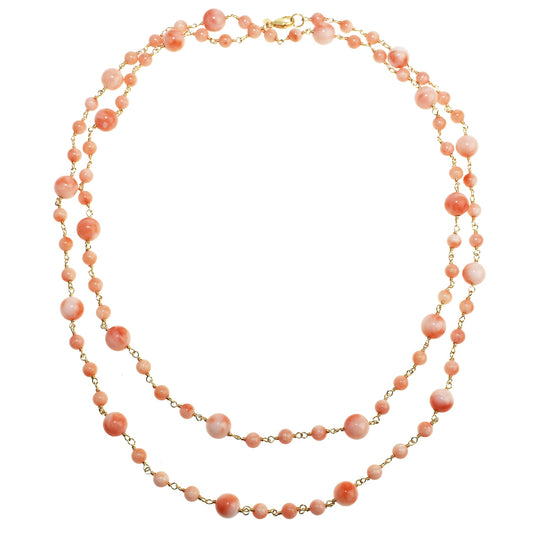 14k Angel Skin Coral Link Necklace 34" freeshipping - Jewelmak Shop