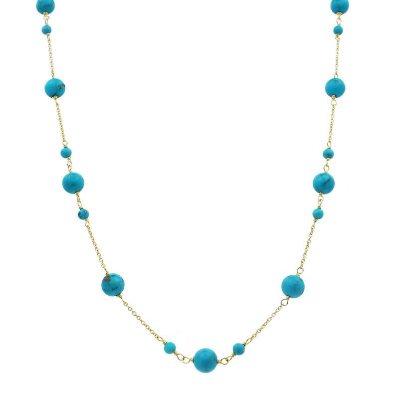 14k Turquoise Station Necklace 17" freeshipping - Jewelmak Shop