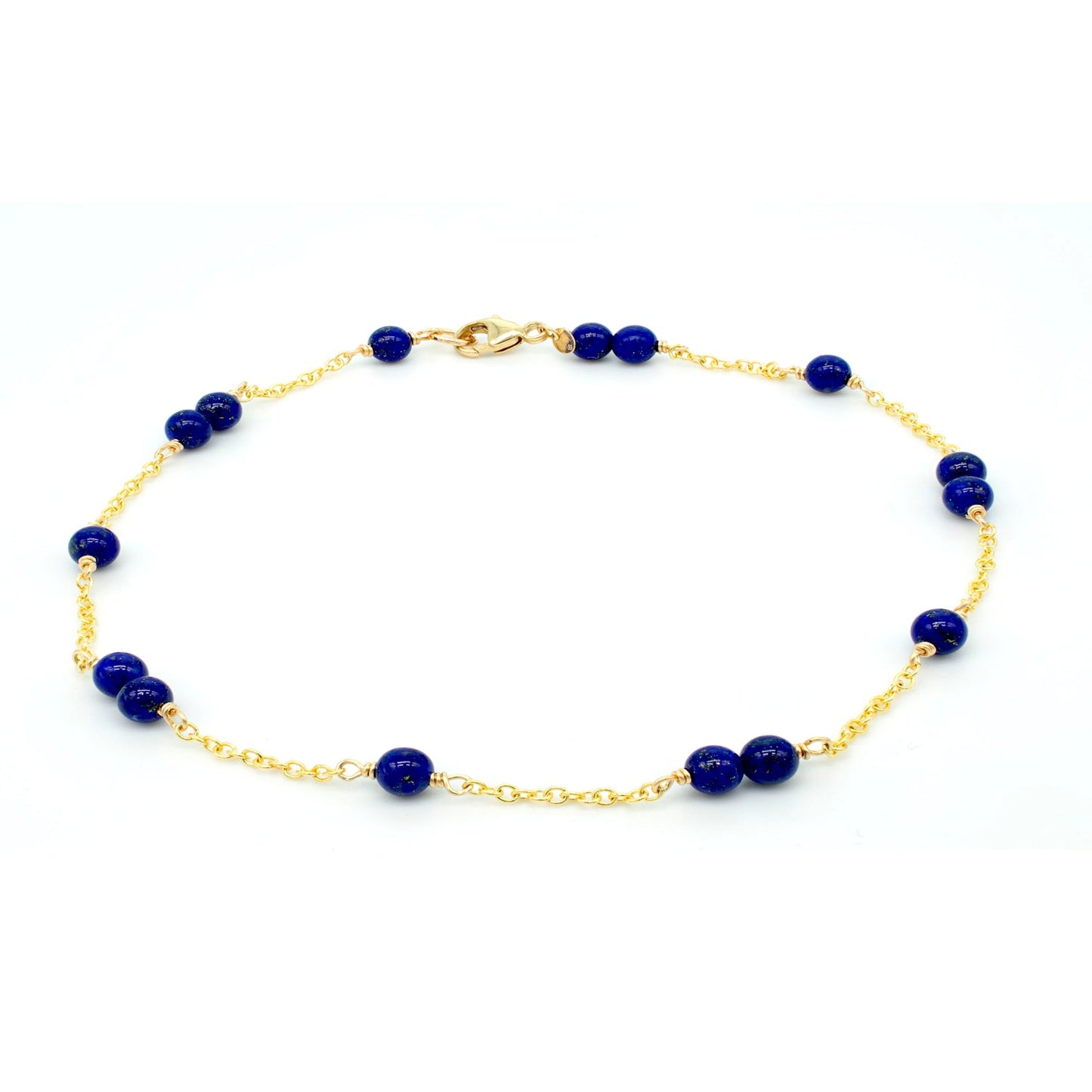 14k Station Link Beaded Anklet 9.5" freeshipping - Jewelmak Shop