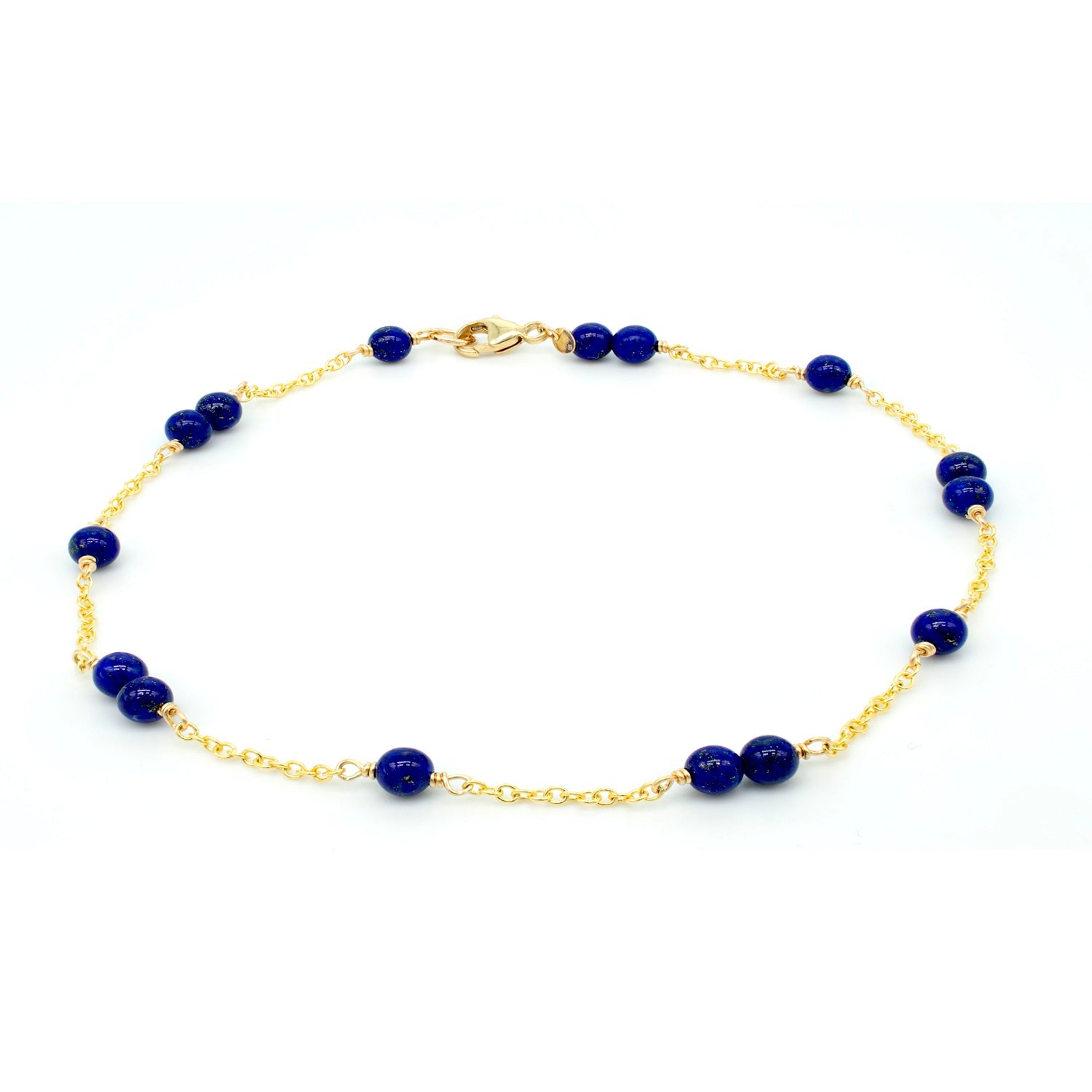 14k Station Link Beaded Anklet 9.5" freeshipping - Jewelmak Shop