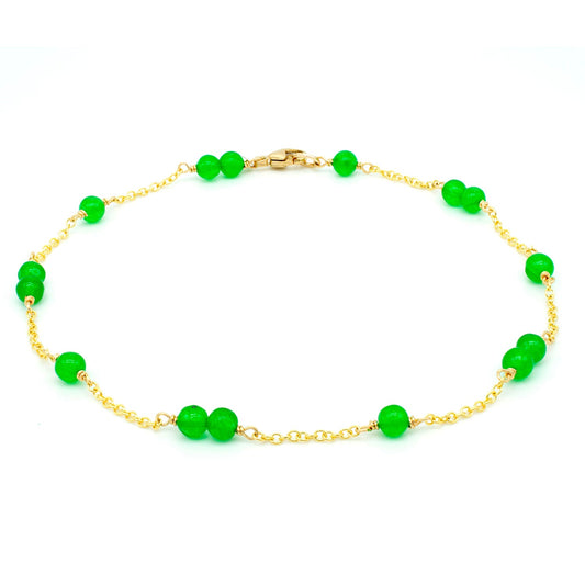 14k Station Link Beaded Anklet 9.5" freeshipping - Jewelmak Shop