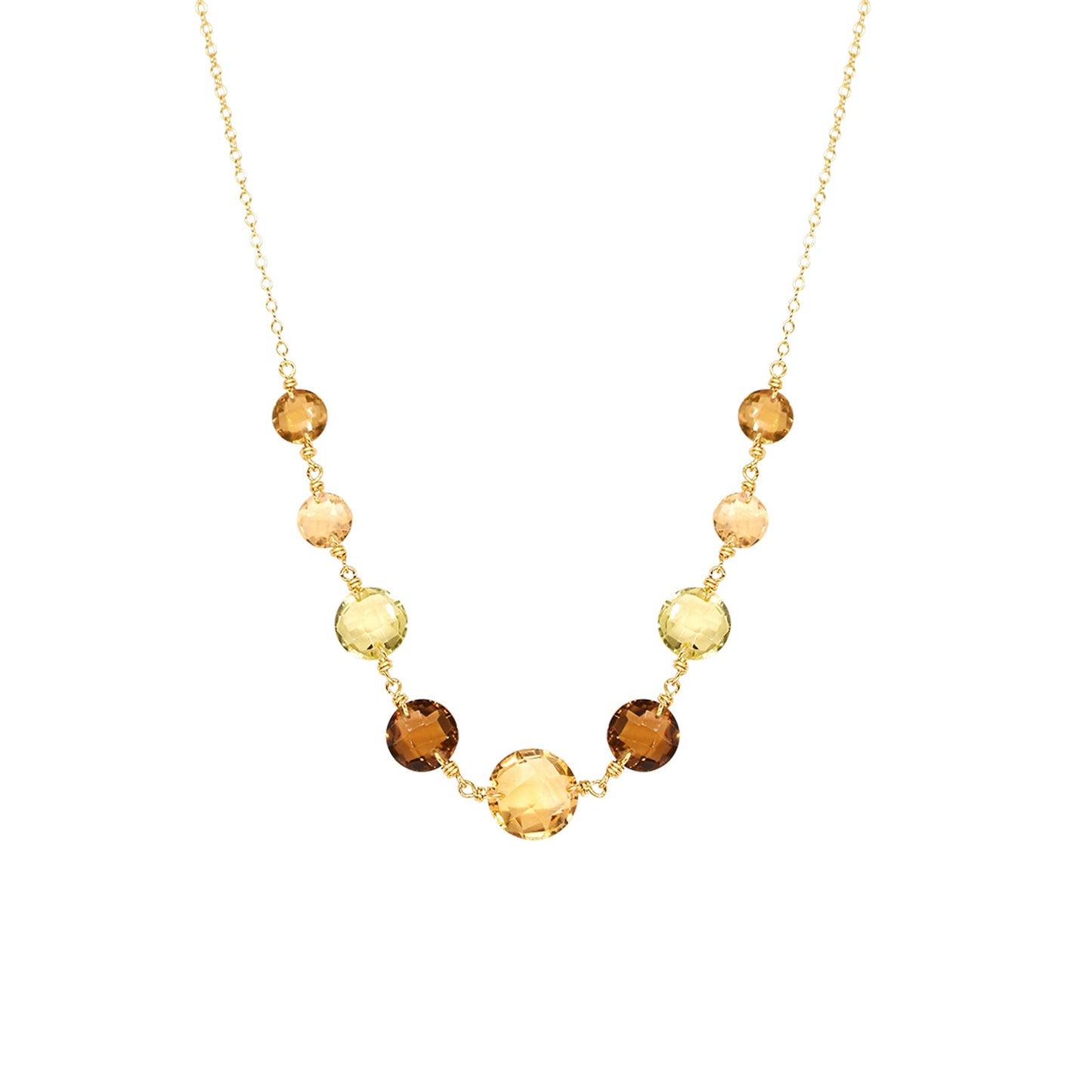 14k Citrine, Whiskey Quartz, and Smoky Quartz Graduated Coin Station Necklace 18" freeshipping - Jewelmak Shop