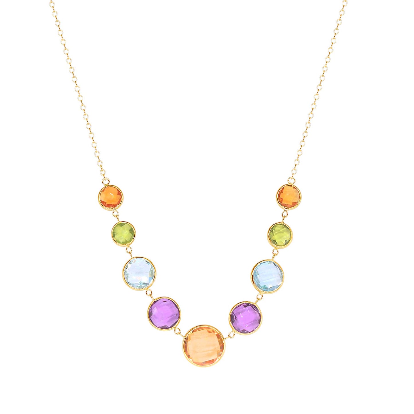 14k Citrine, Peridot, Blue Topaz, and Amethyst Grad Coin Link Necklace 17/18" freeshipping - Jewelmak Shop