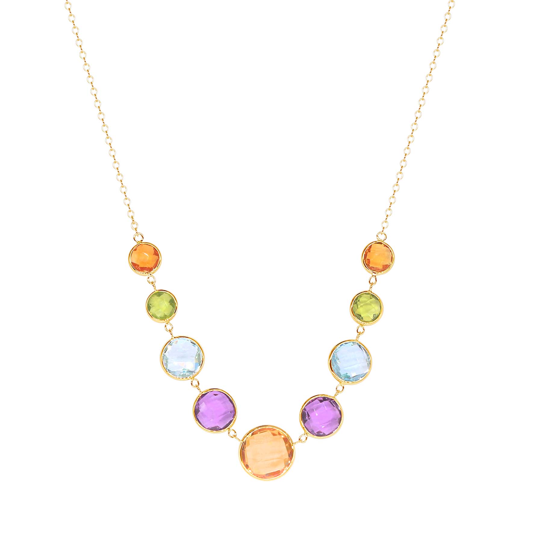 14k Citrine, Peridot, Blue Topaz, and Amethyst Grad Coin Link Necklace 17/18" freeshipping - Jewelmak Shop