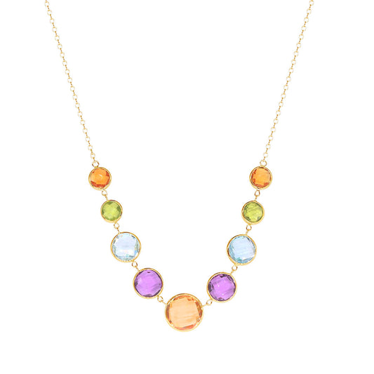 14k Citrine, Peridot, Blue Topaz, and Amethyst Grad Coin Link Necklace 17/18" freeshipping - Jewelmak Shop