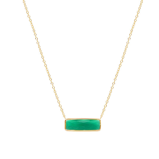 14k Green Onyx Rectangular Pendant Necklace 17" freeshipping - Jewelmak Shop