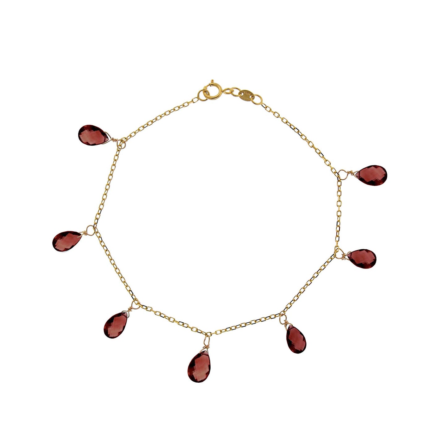 14k Garnet Briolette Bracelet 7.25"