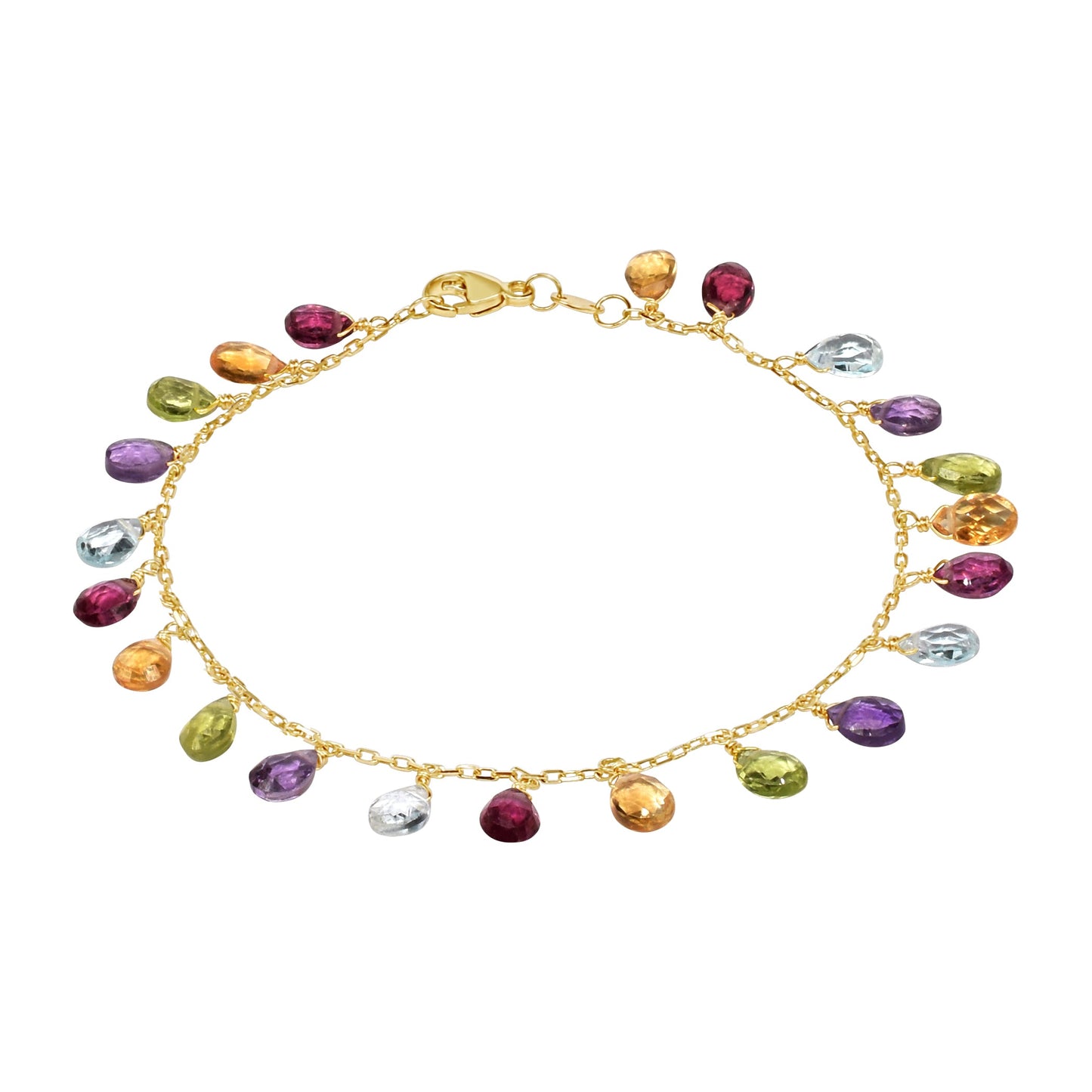 14k Garnet, Citrine, Peridot, Amethyst, and Blue Topaz Bracelet 7.25" freeshipping - Jewelmak Shop