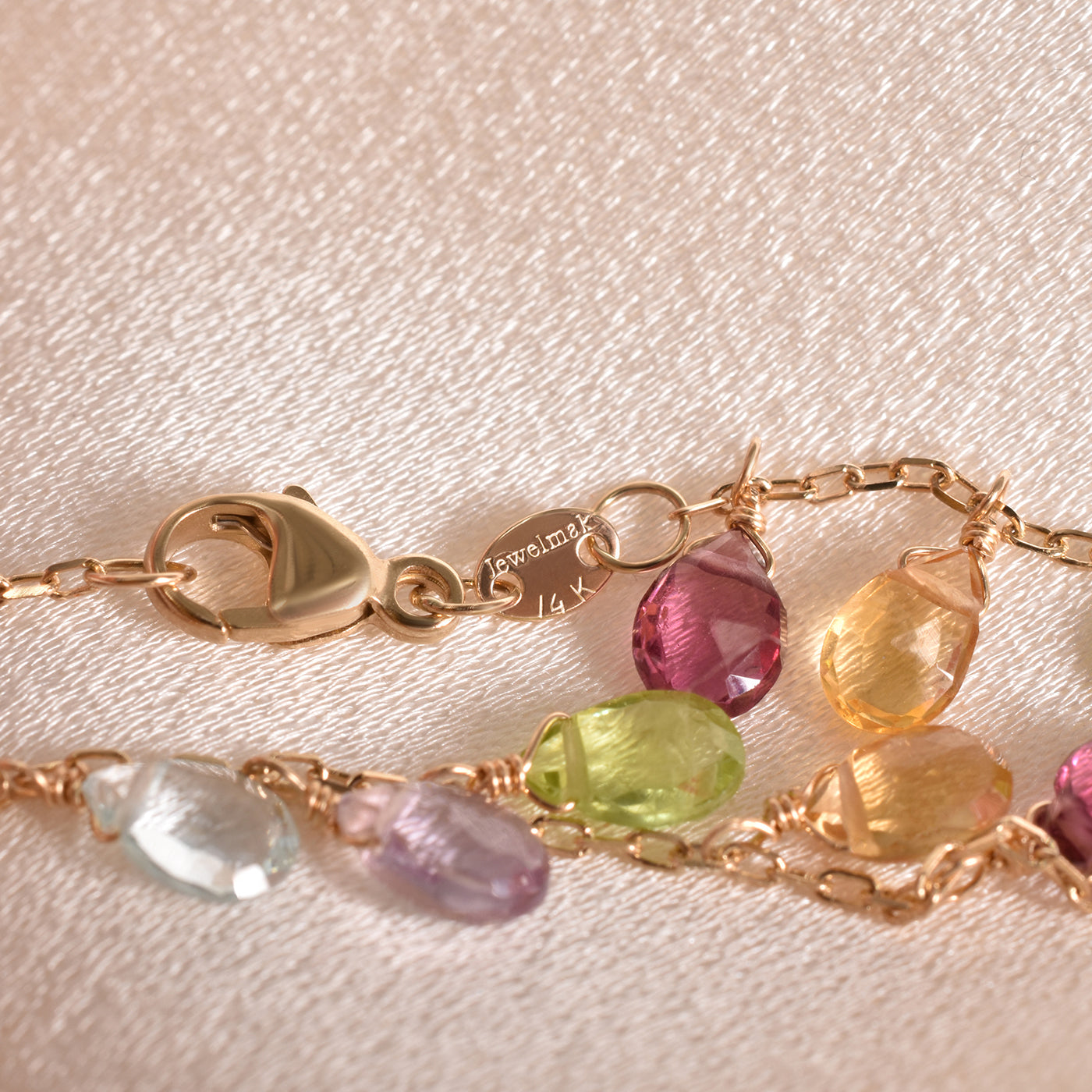 14k Garnet, Citrine, Peridot, Amethyst, and Blue Topaz Bracelet 7.25" freeshipping - Jewelmak Shop