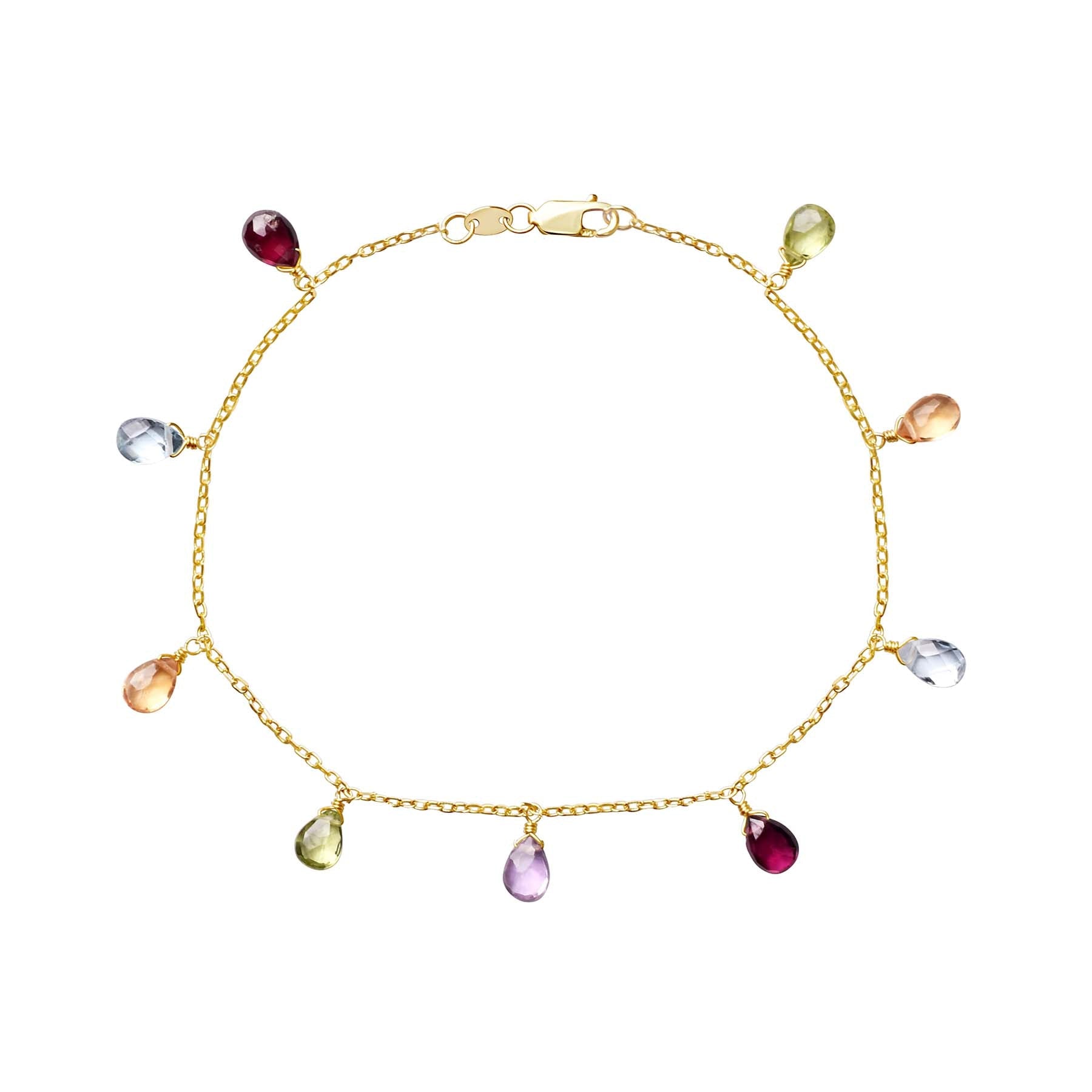 14k Garnet, Blue Topaz, Citrine, Peridot, and Amethyst Bracelet 7.5" freeshipping - Jewelmak Shop