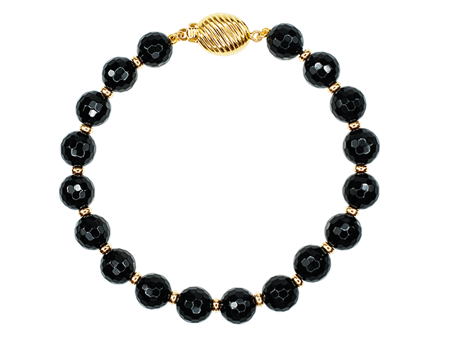 14k Black Onyx Roundel Double-Sided Clasp Bracelet 7.5" freeshipping - Jewelmak Shop