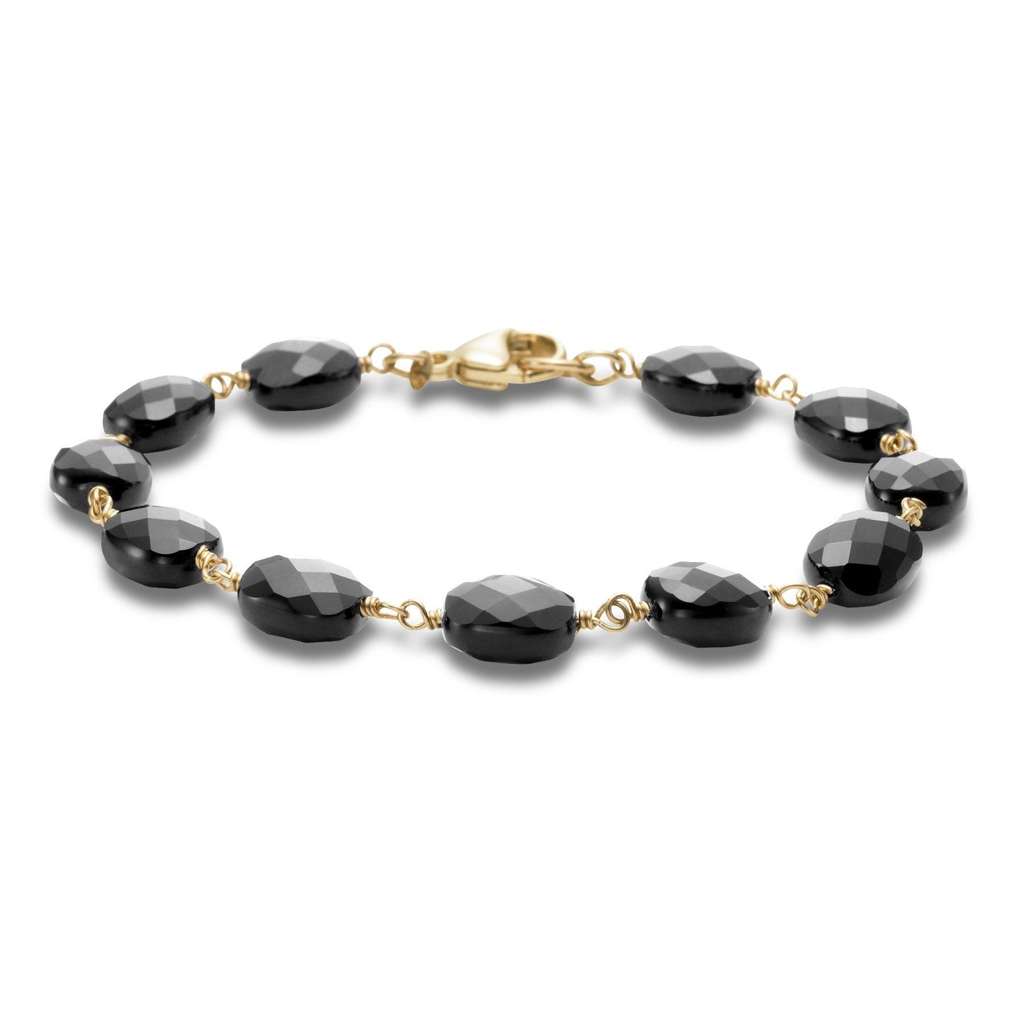 14k Black Onyx 11 Link Bracelet 8" freeshipping - Jewelmak Shop