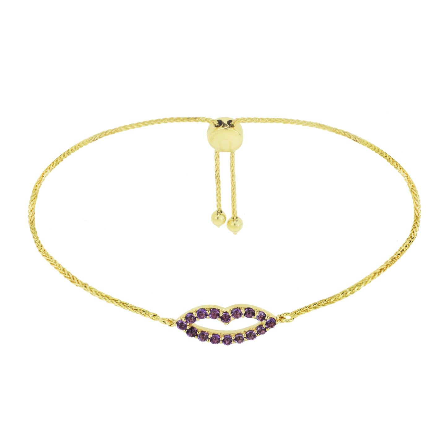 14k Amethyst Lips & Bar Adjustable Bracelet 8.75"