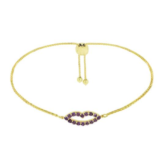 14k Amethyst Lips & Bar Adjustable Bracelet 8.75"