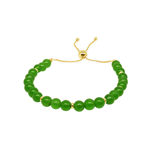 14k Jade Beaded Adjustable Bolo Bracelet 11"