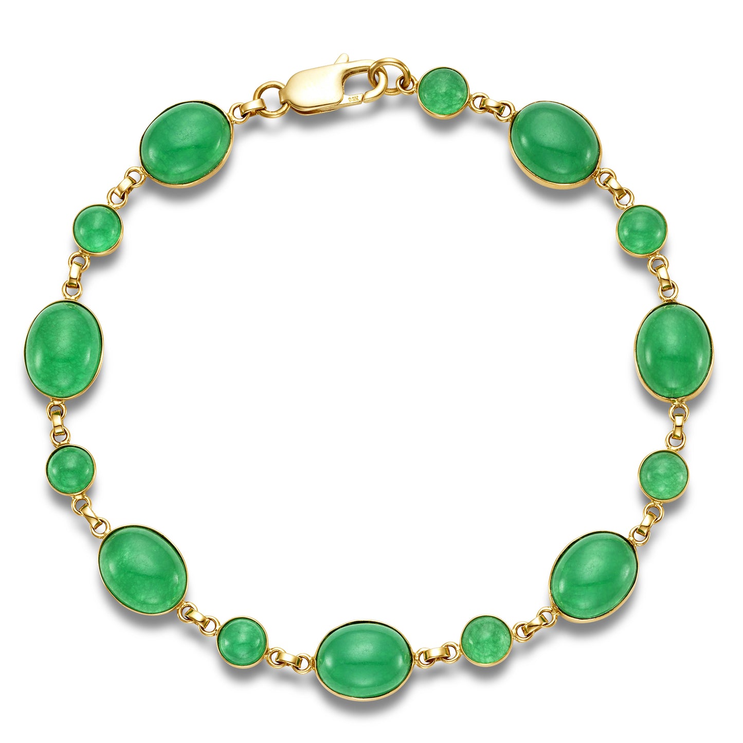 14k Green Jade Oval/Round Bezel Link Bracelet 8"