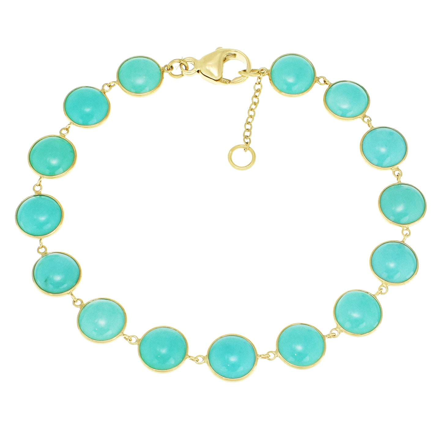 14k Stabilized Turquoise 15 Station Link Bracelet 7.5"-8.5"