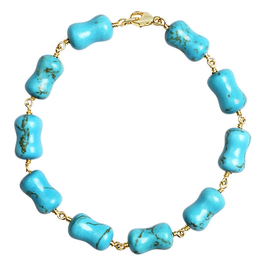 14k Turquoise Dog Bone Bracelet 7.75/8" freeshipping - Jewelmak Shop