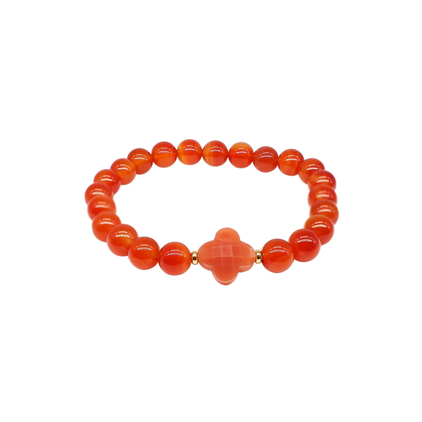 14k Carnelian Moonstone Four Leaf Clover Stretch Bracelet 7.5" freeshipping - Jewelmak Shop