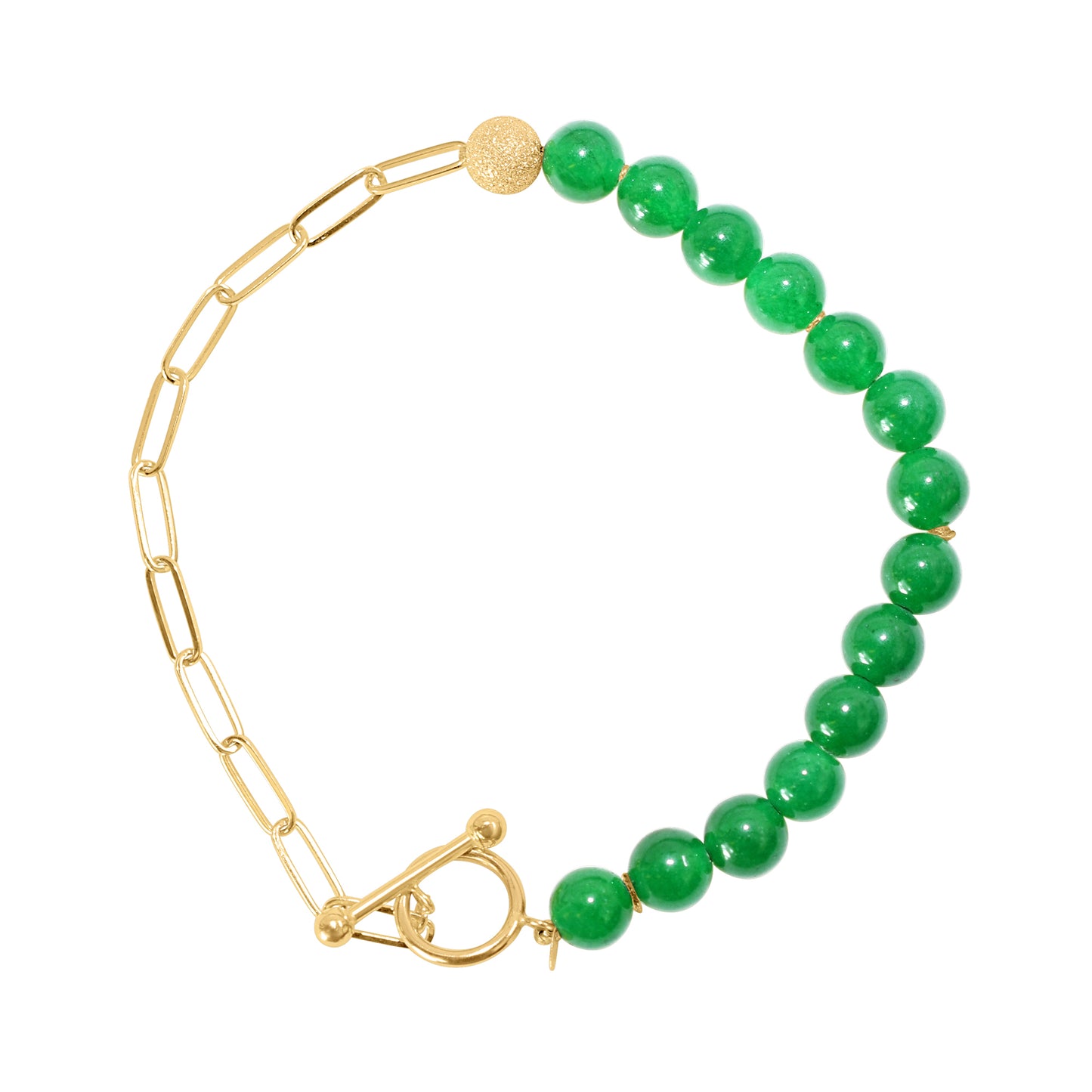 14k Jade Paperclip Chain Toggle Bracelet 7.5"