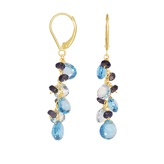 14k Blue Topaz Iolite Leverback Drop Earring