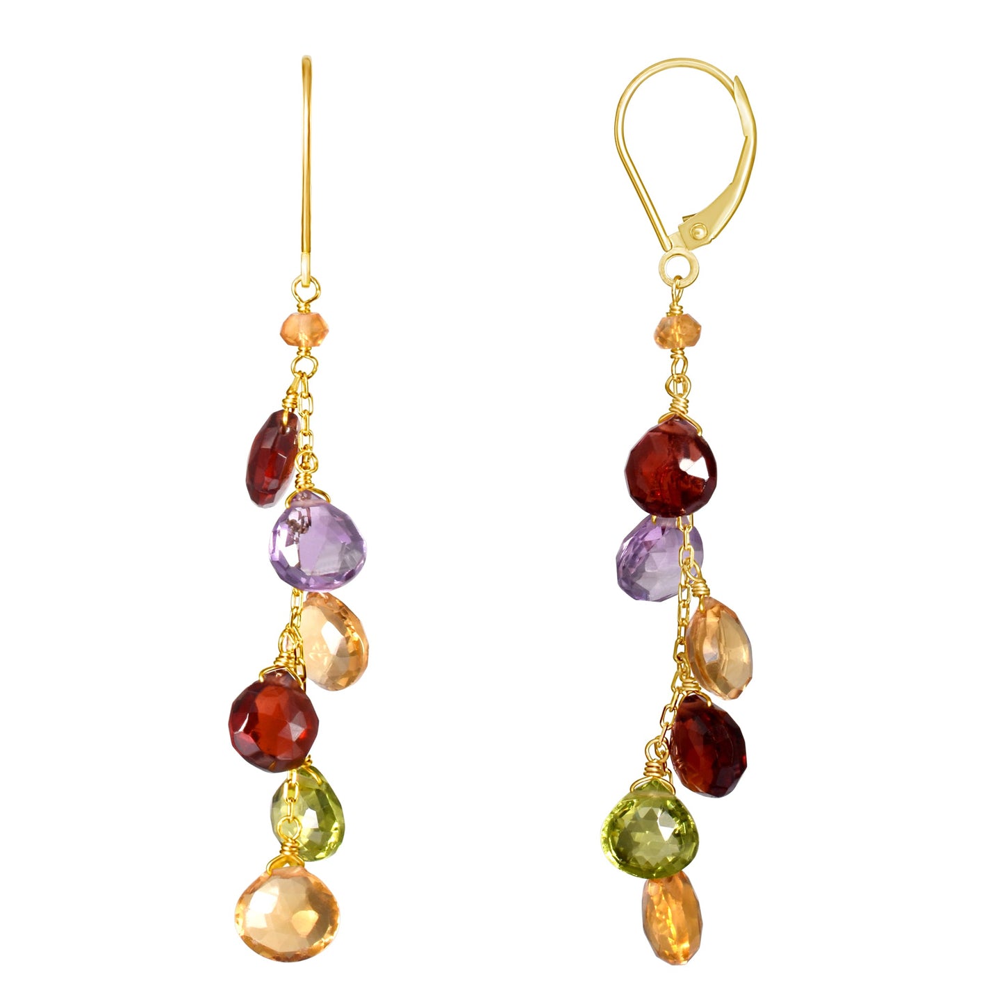 14k Garnet, Amethyst, Citrine, and Peridot Drop Leverback Earring freeshipping - Jewelmak Shop